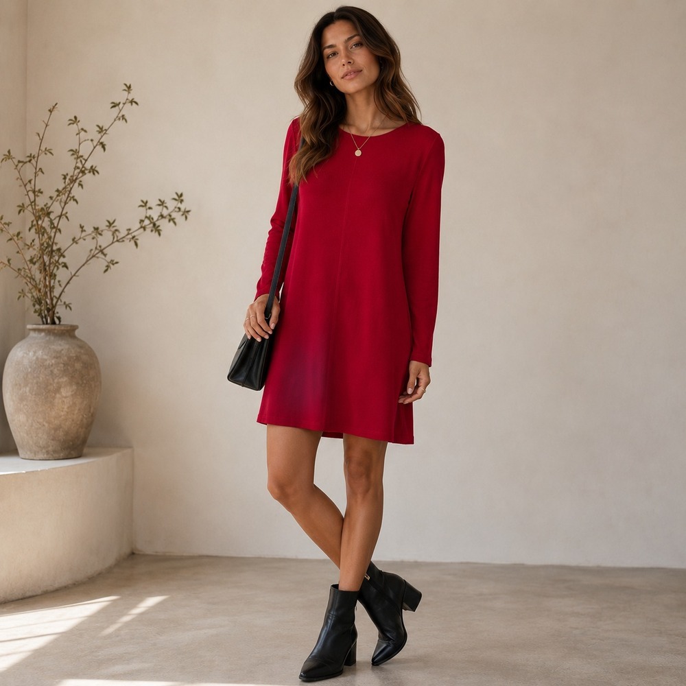 Eileen Fisher Tunic Dress XL Burgundy Red Minimalist Lagenlook Made USA